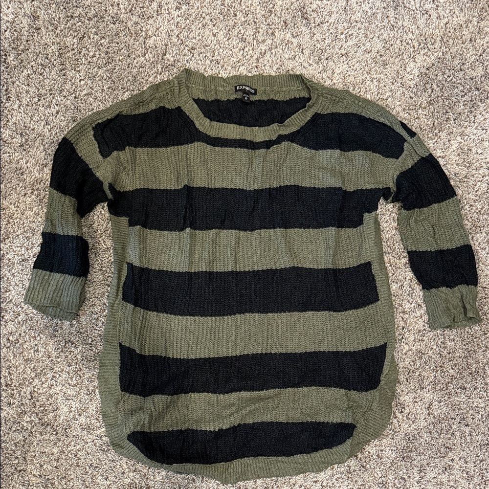 Express Olive and Black Knit Sweater